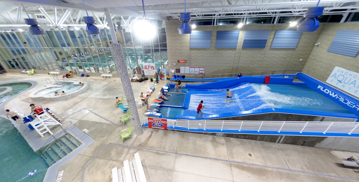 People are playing FlowRider indoor