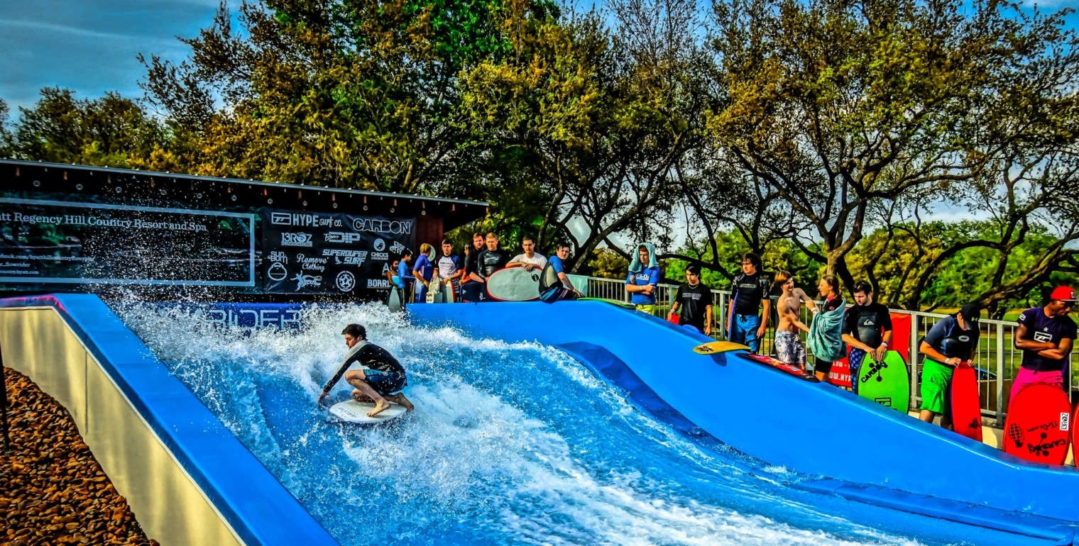 Teenagers waiting in line to play FlowRider