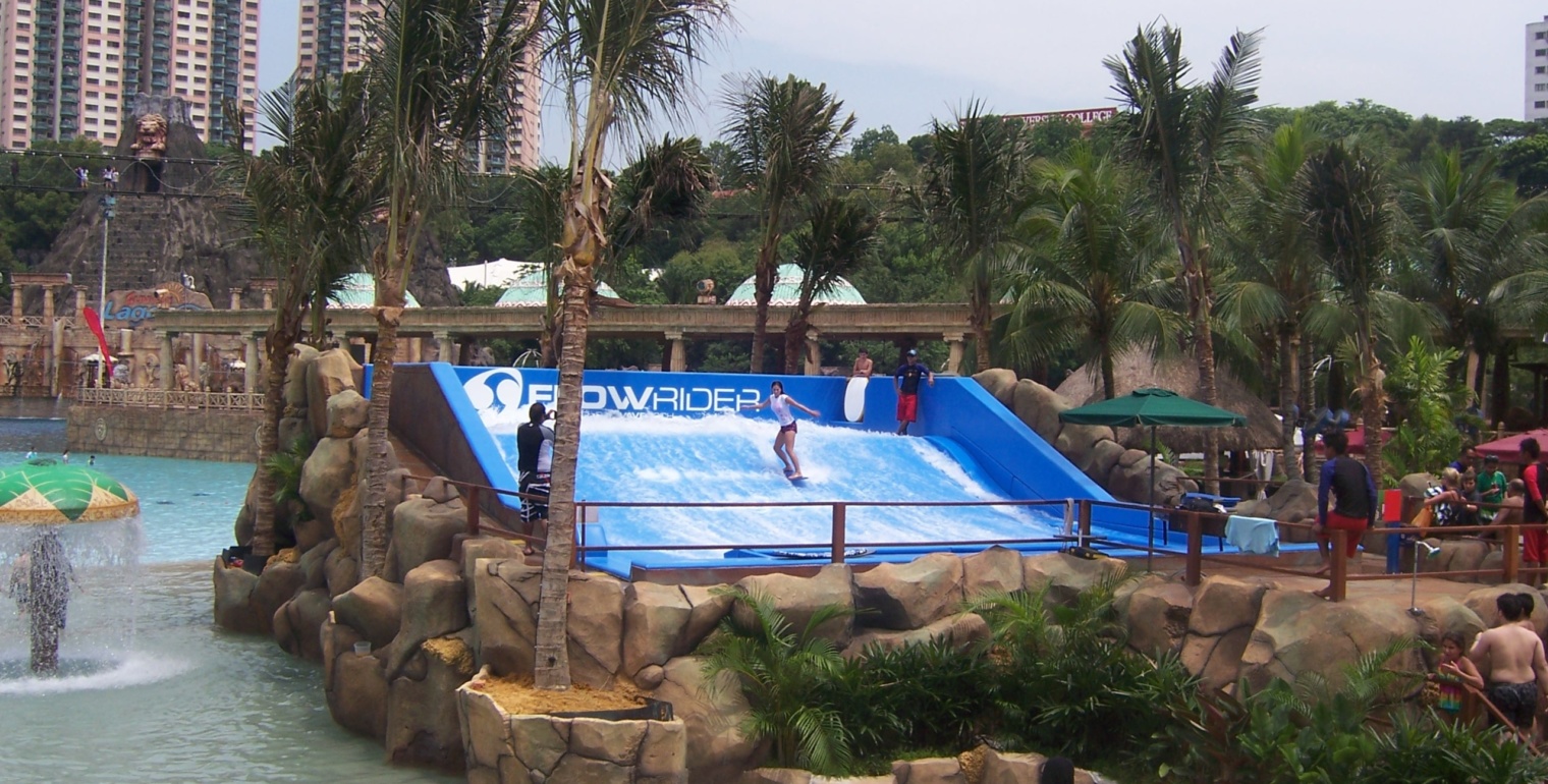 A girl is playing FlowRider