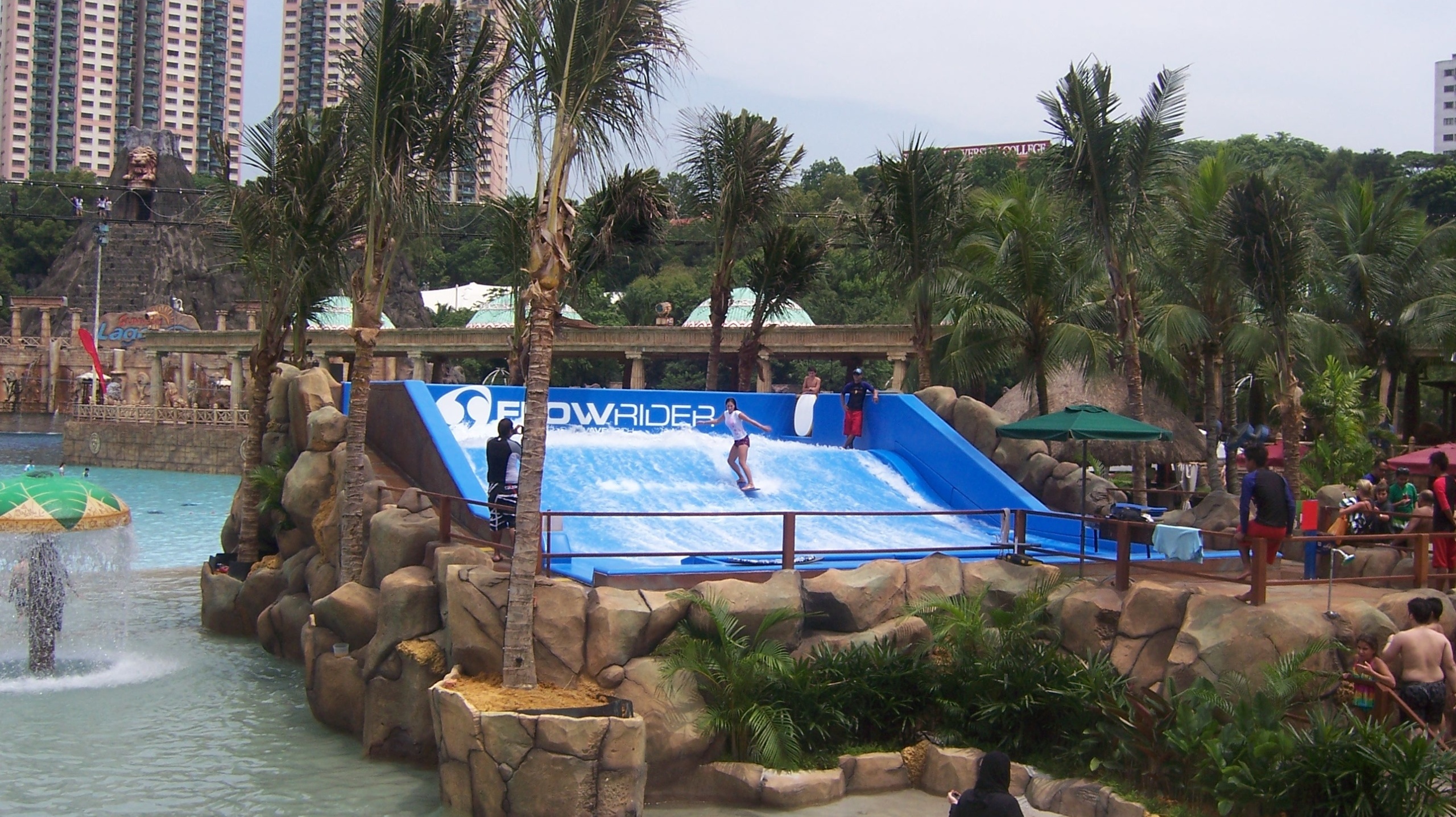 A girl is playing FlowRider