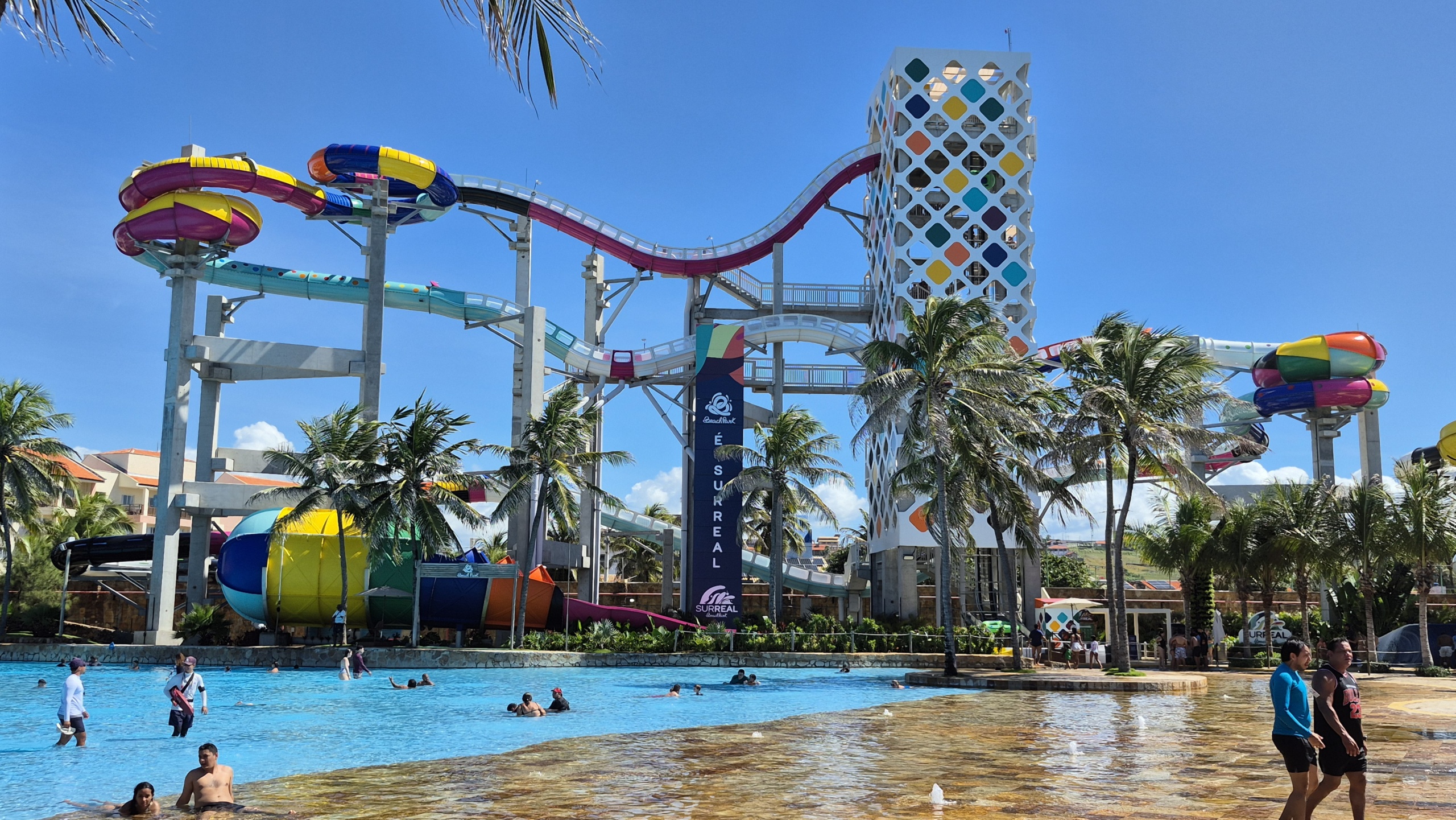 A water slide tower with a colorful water coaster--the world's tallest