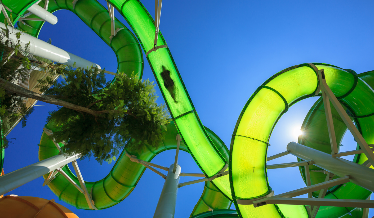 Looking up at the people gliding in the waterway